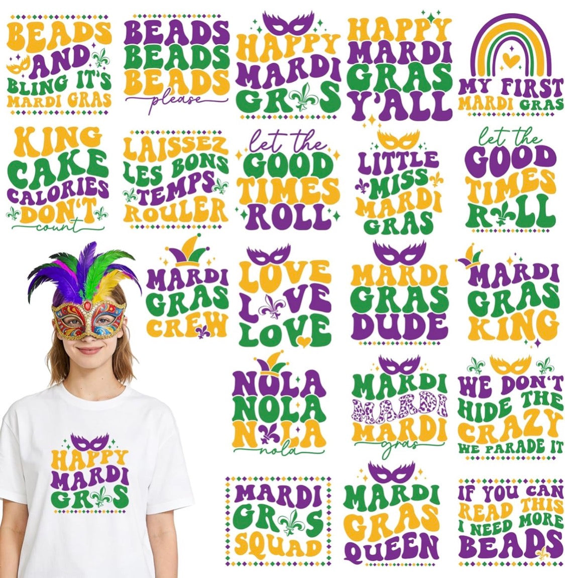 MARDI GRAS DTF TRANSFER GRAPHIC T-SHIRT (PRE-ORDER)