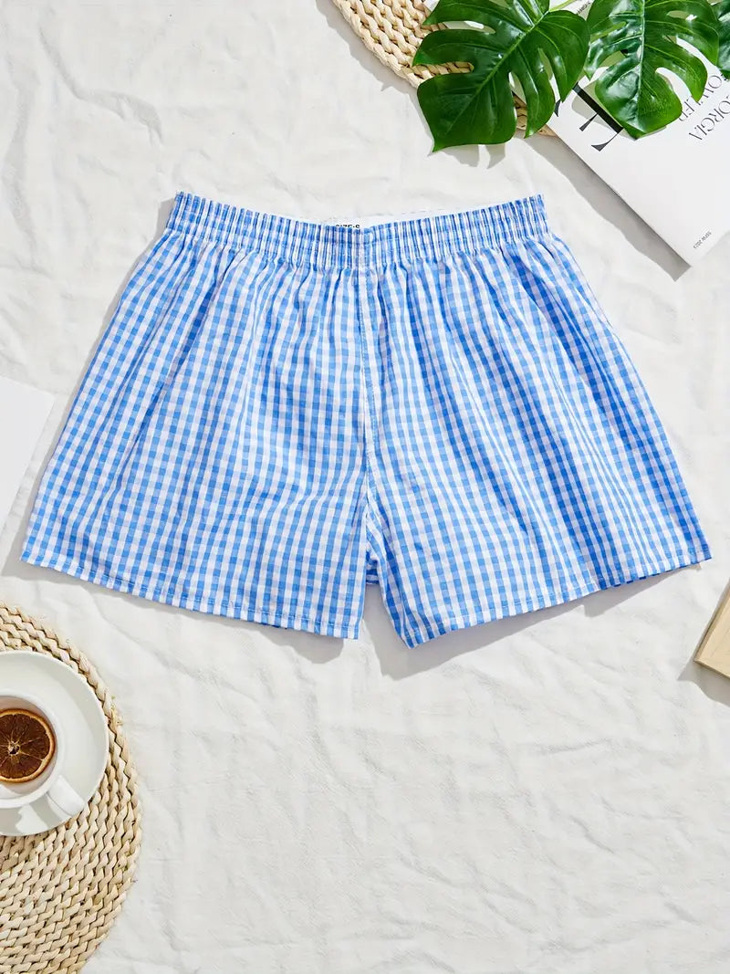 CASUAL PLAID PRINT BOXER SHORTS