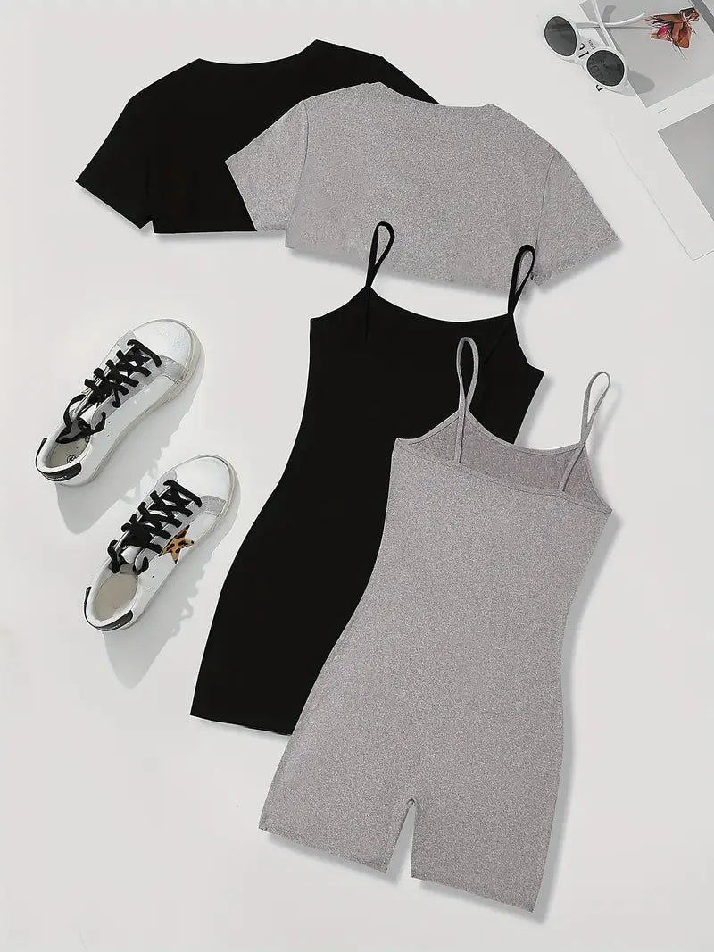 WOMEN'S ACTIVEWEAR 2 PIECE CROP TOP ROMPER SET