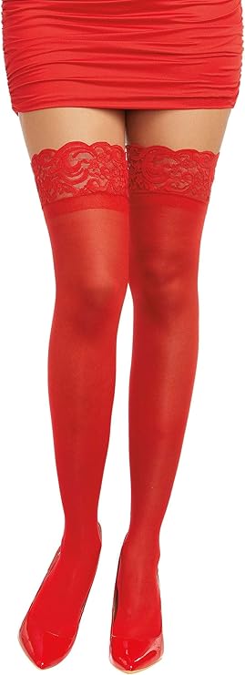 Women's Silicone Lace Top Sheer Thigh High Socks Stockings, One Size (RED)