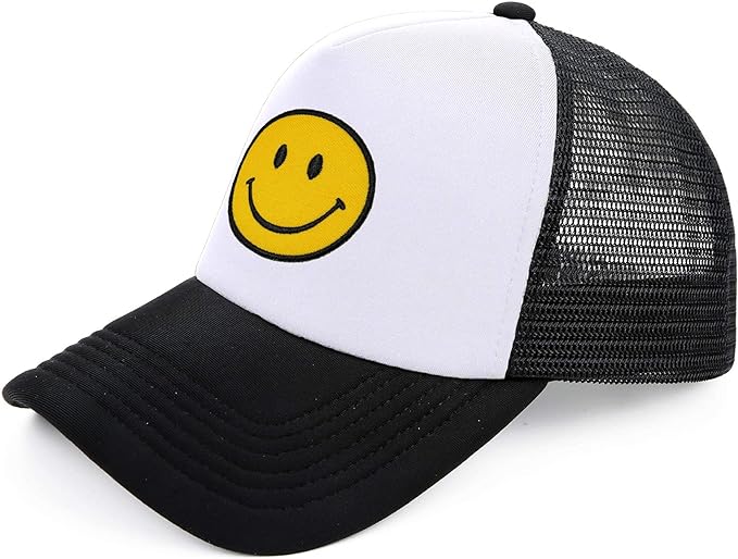 Trucker Hats Retro Mesh Baseball Cap with Smile Embroidery Patch Foam Neon High Crown for Women and Men Unisex