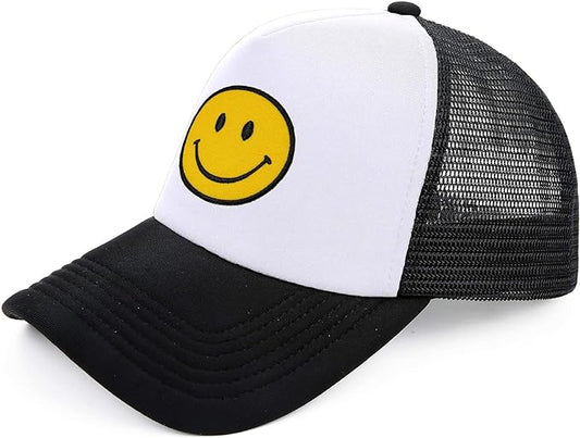 Trucker Hats Retro Mesh Baseball Cap with Smile Embroidery Patch Foam Neon High Crown for Women and Men Unisex