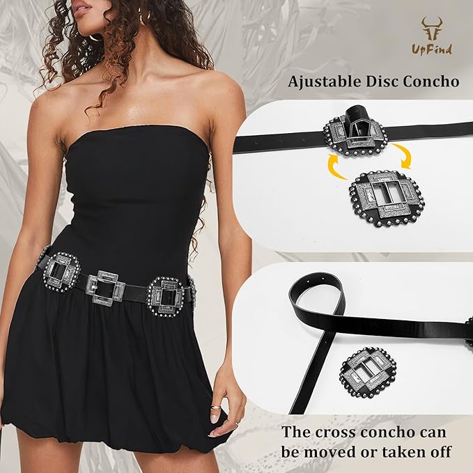 Wide Leather Boho Western Concho Belt
