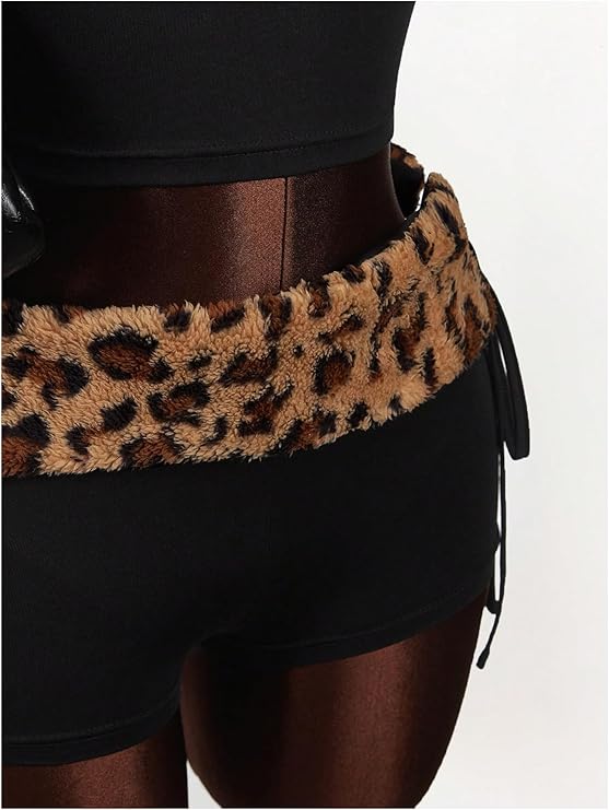 2 Piece Leopard Club Outfits Crop Strapless Tube Top and Shorts