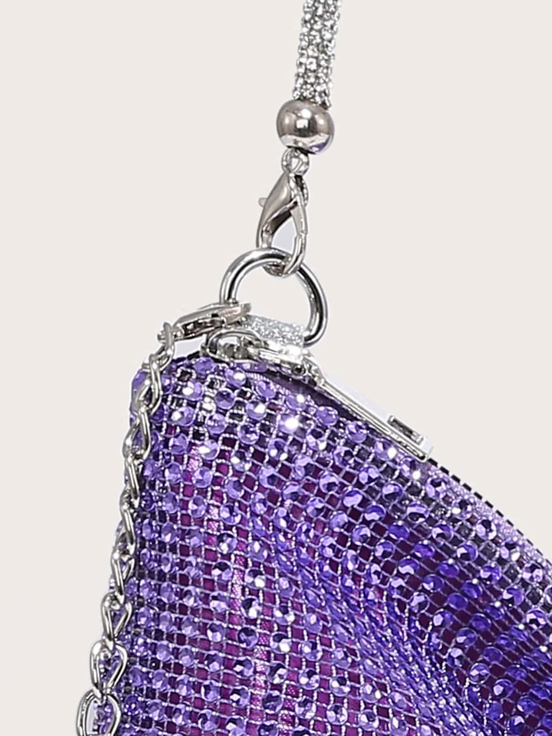 Rhinestone Evening Handbag Hobo Bag Clutch Purse PURPLE