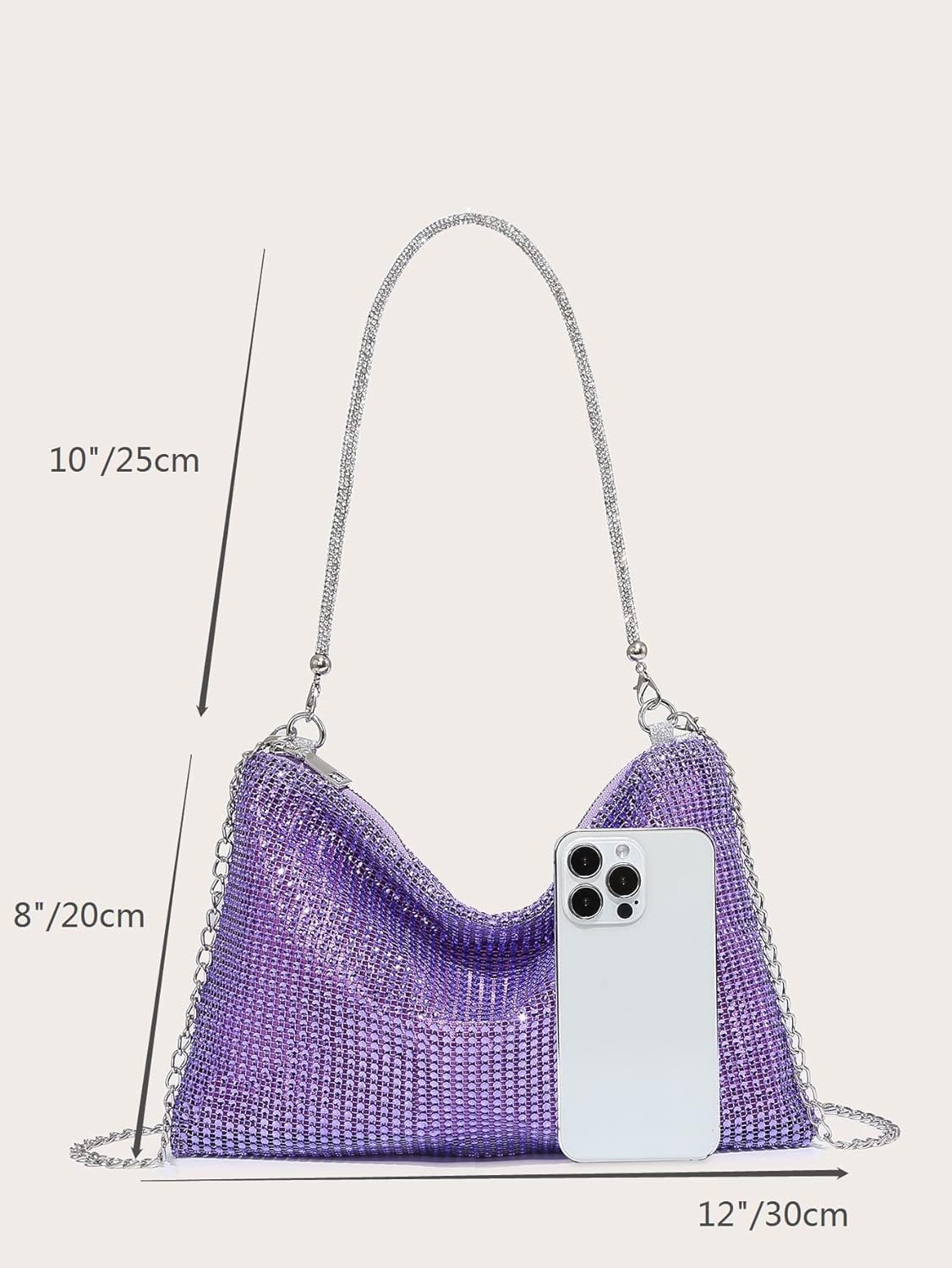 Rhinestone Evening Handbag Hobo Bag Clutch Purse PURPLE