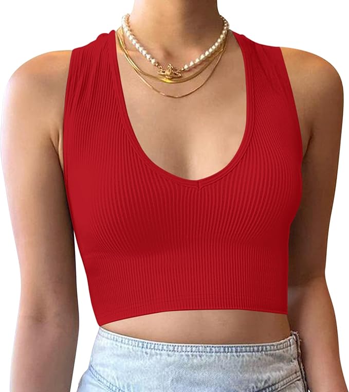 SLEEVELESS DEEP V CROP TANK TOP