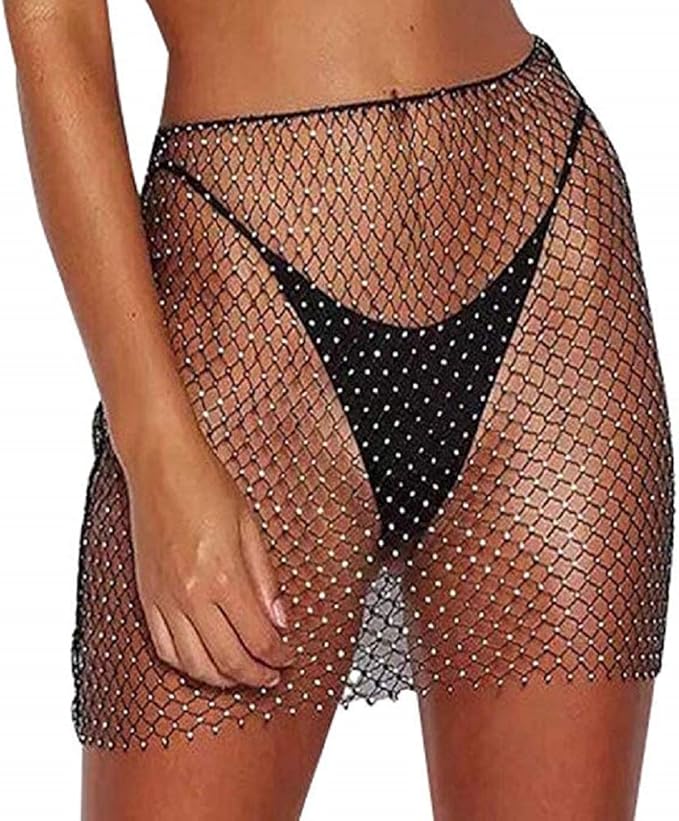 SEXY RHINESTONE EMBELLISHED NET MINI SKIRT