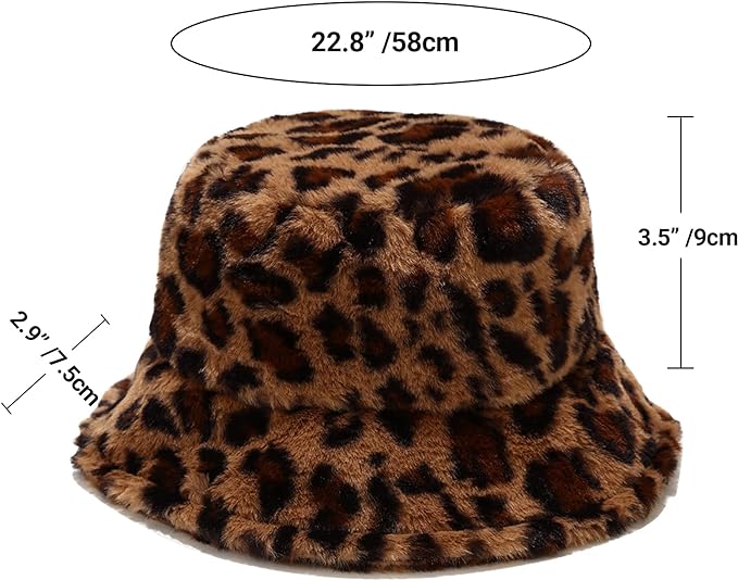 Winter Faux Fur Bucket Hat Fluffy Warm Hat for Women Men Cheetah Leopard Print