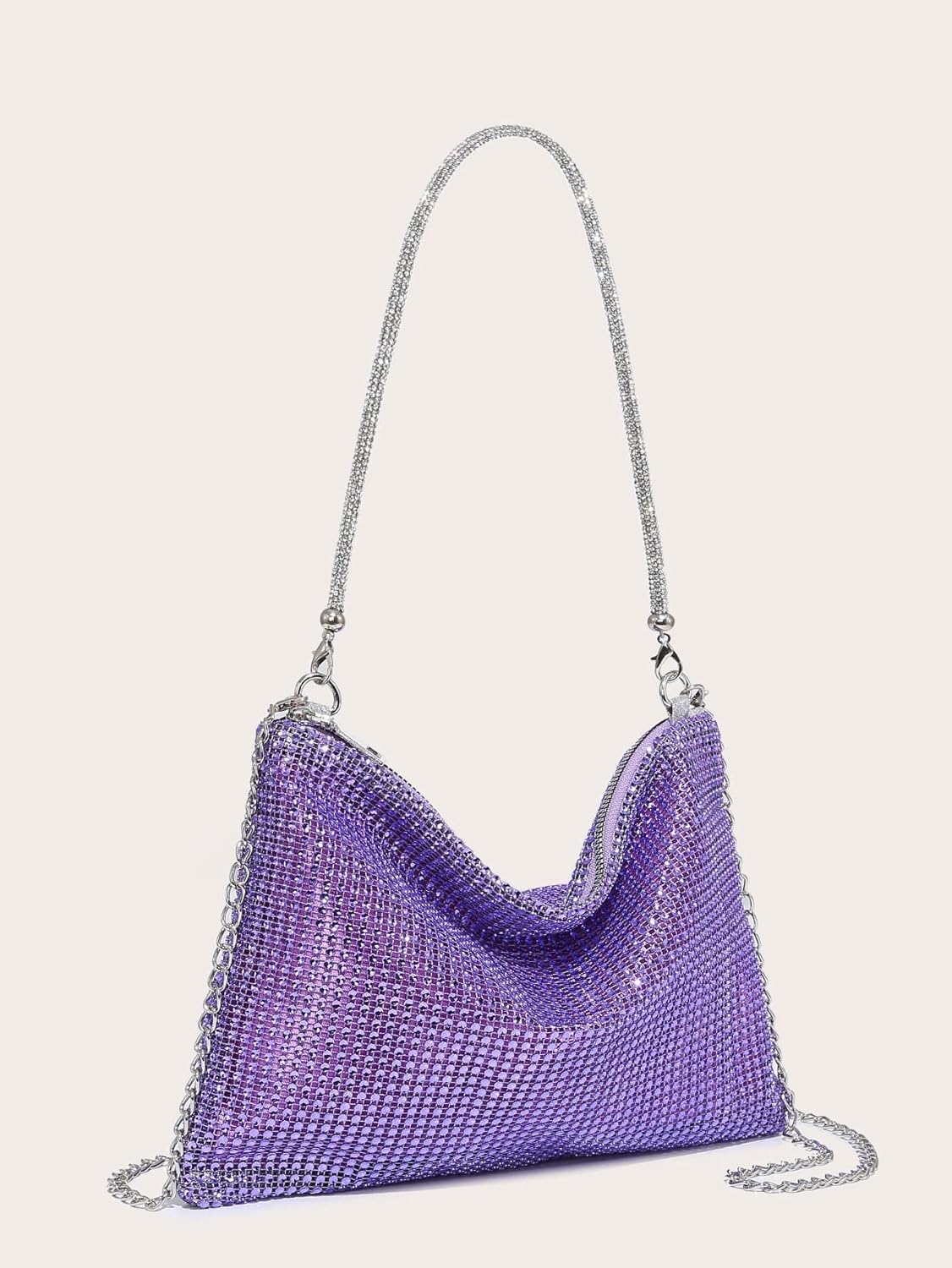 Rhinestone Evening Handbag Hobo Bag Clutch Purse PURPLE