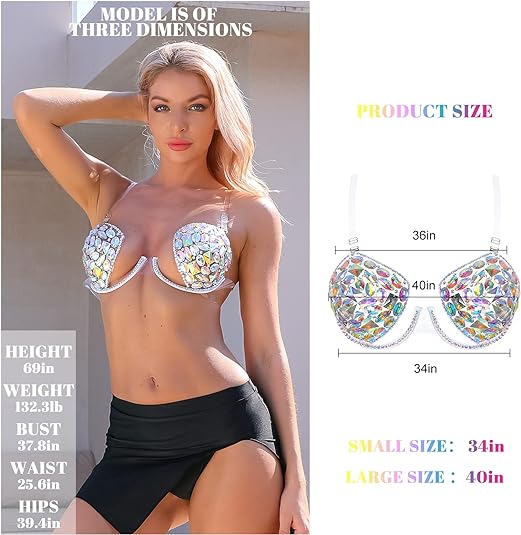 Rhinestone Bra Body Chain for Women Crystal Bralette Bikini Chest Chain Colorful Body Accessories Jewelry