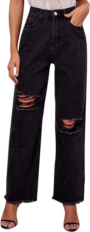 SO HIGH WAISTED BLACK DISTRESSED DENIM MOM JEANS