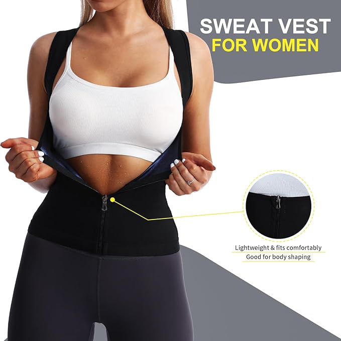 Premium Workout Sauna Vest for Women Sauna Waist Trainer Vest Workout Sweat Vest with Zipper Heat Trapping Sauna Suit