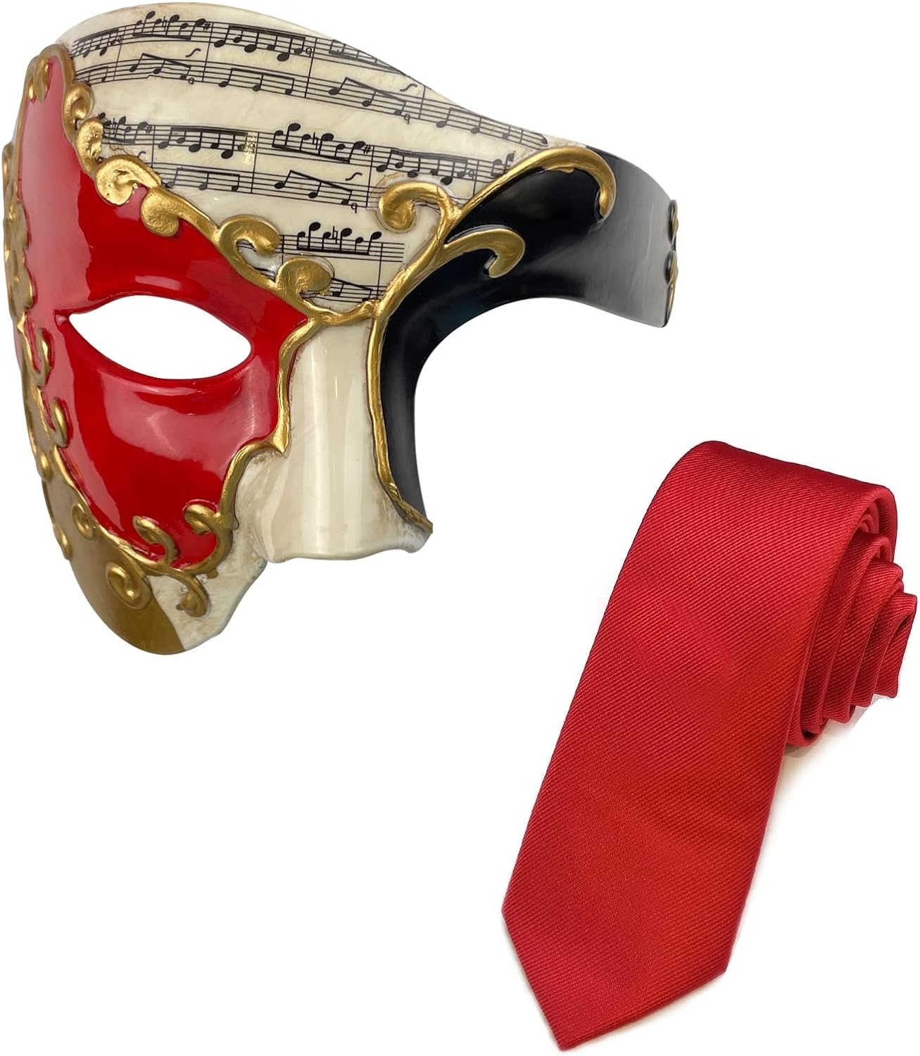 Mens Half Face Masquerade Mask with Necktie Set