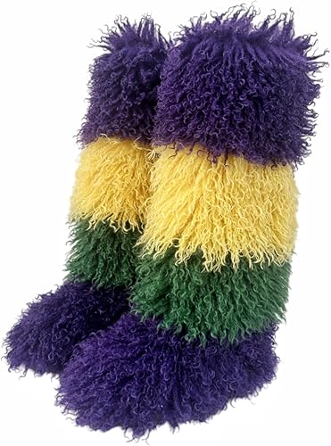 Mardi Gras Knee High Mongolian Faux Fur Boots PREORDER