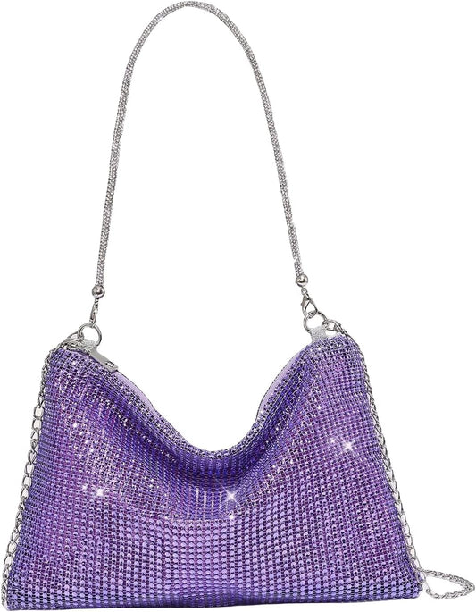 Rhinestone Evening Handbag Hobo Bag Clutch Purse PURPLE