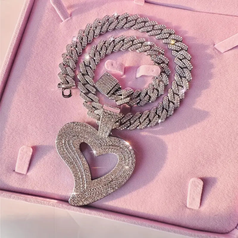 "HEARTBEAT BLING" CUBAN LINKED HEART PENDANT CUBAN CHAIN