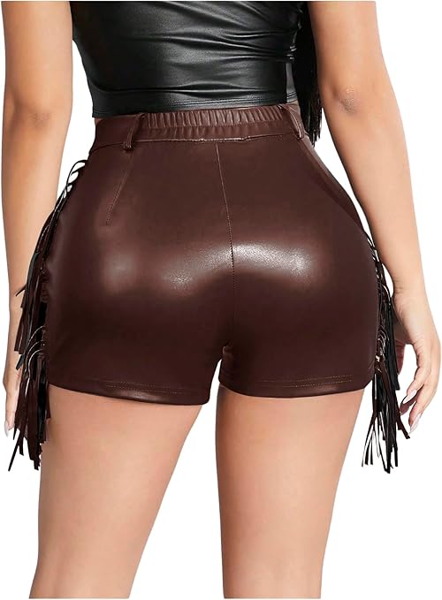 PU Leather Fringe Cowgirl Tassel Shorts