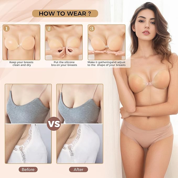Strapless Sticky Adhesive Bra Invisible Push Up Reusable Silicone