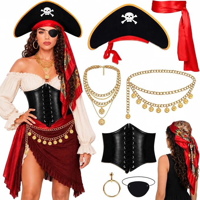 Pirate Costume Accessories 8-Piece Halloween Set