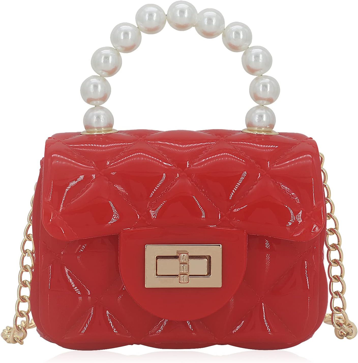 Mini Jelly Handbag with Pearl Handle Pink Pearly Purse