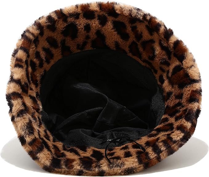 Winter Faux Fur Bucket Hat Fluffy Warm Hat for Women Men Cheetah Leopard Print