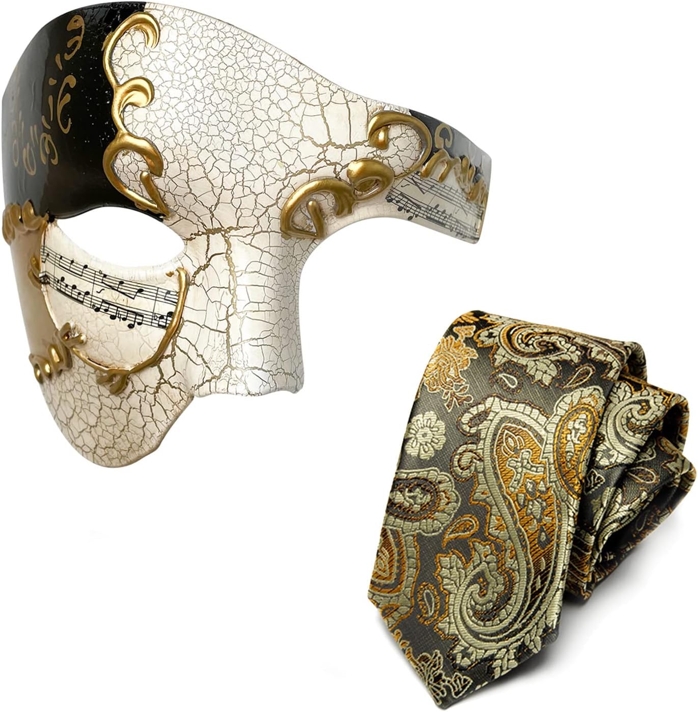 Mens Half Face Masquerade Mask with Necktie Set