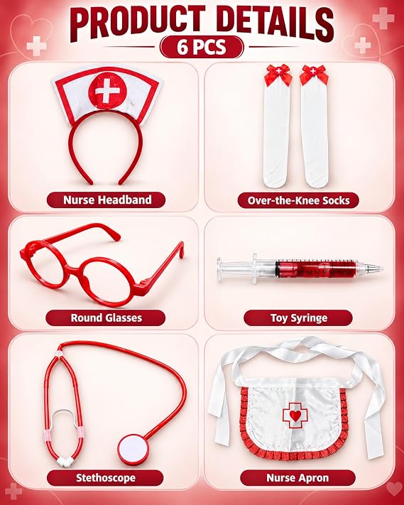 6 Pcs Nurse Costume Accessories Set
