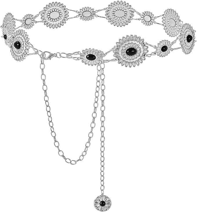 Concho Chain Western Cowgirl Turquoise Metal Belt