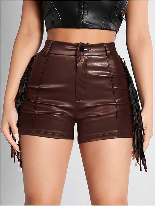 PU Leather Fringe Cowgirl Tassel Shorts