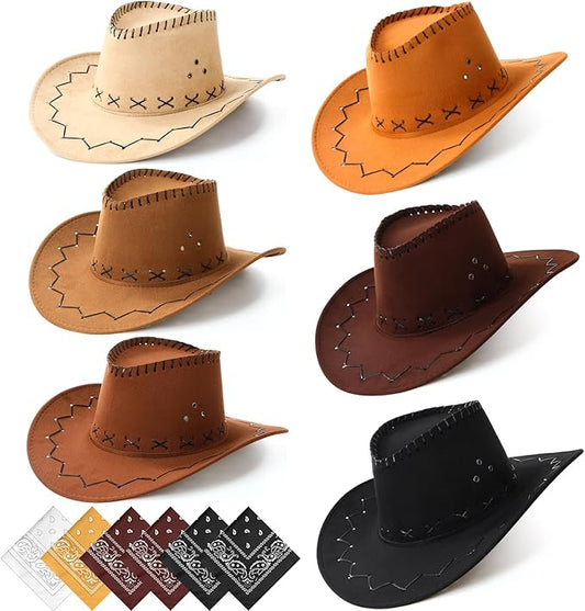 2 Pieces Halloween Costumes Cowboy Hat and Bandana Western Cowboy Cowgirl Hats Costume Party Set