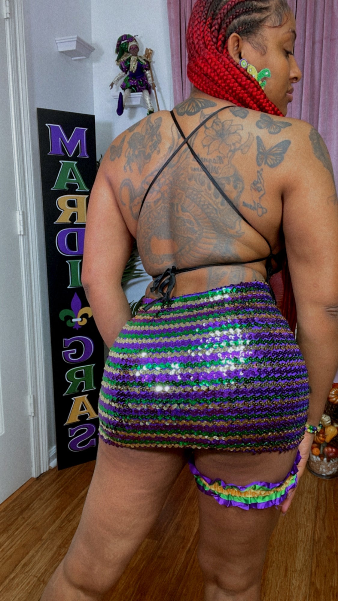 Mardi Gras Tri-Color Sequins Tube Top or Mini Skirt