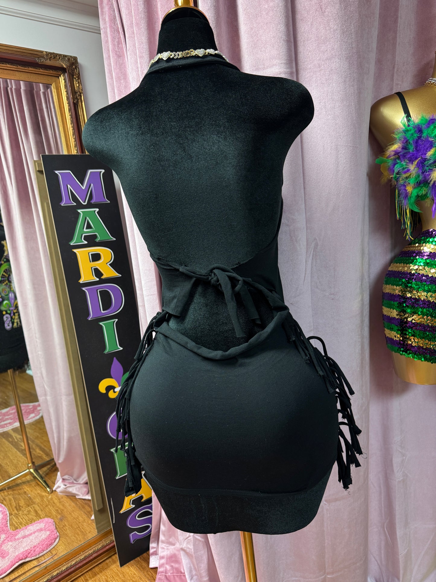 Custom Mardi Gras T-Shirt Dress with Fringe