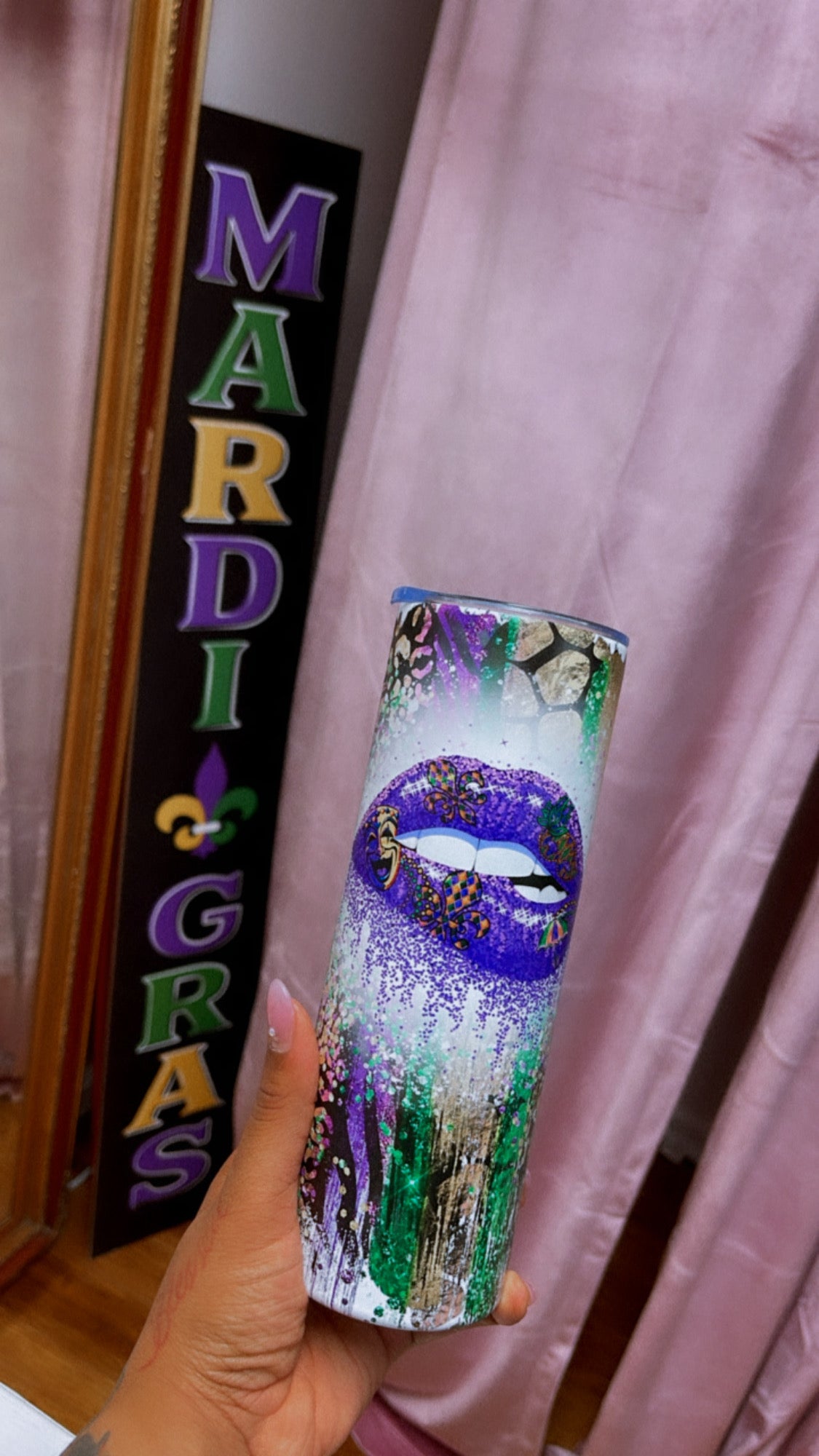 20oz Mardi Gras Print Tumbler Stainless Steel Cup