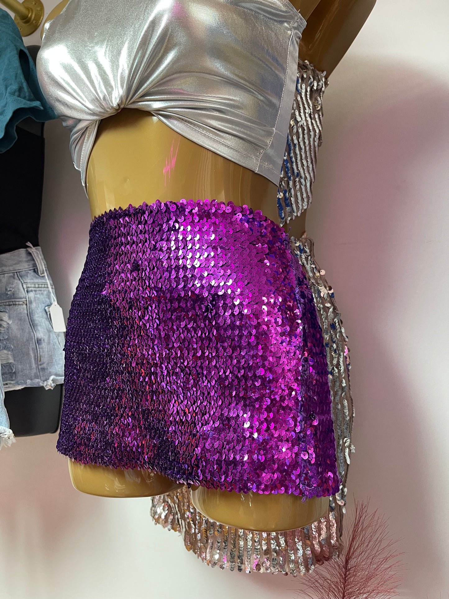 Womens Universal Sequin Mini Skirt or Crop Top