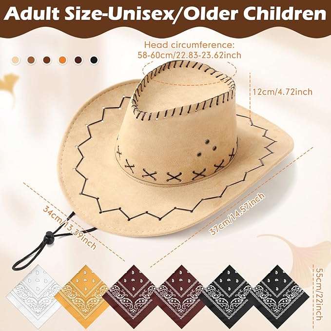 2 Pieces Halloween Costumes Cowboy Hat and Bandana Western Cowboy Cowgirl Hats Costume Party Set