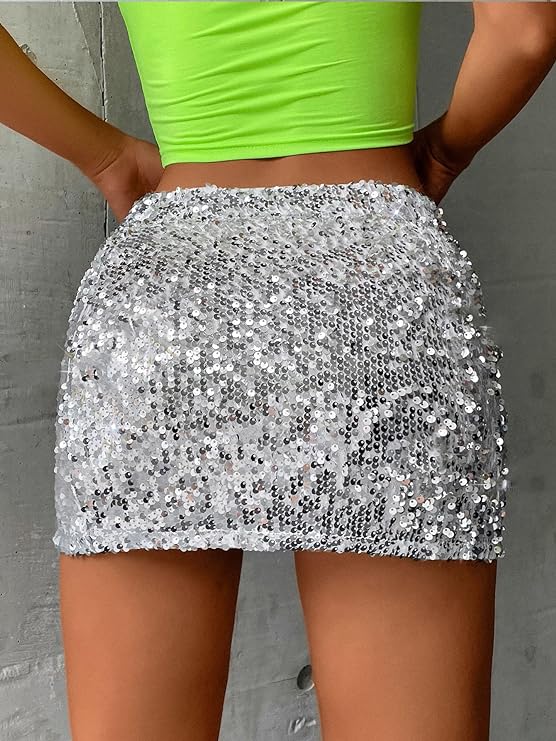 Women's Sequin Low Waist Bodycon Mini Skirts Sparkle Glitter Party Clubwear