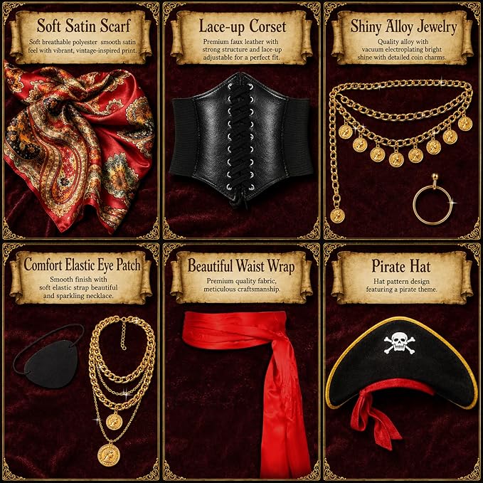 Pirate Costume Accessories 8-Piece Halloween Set