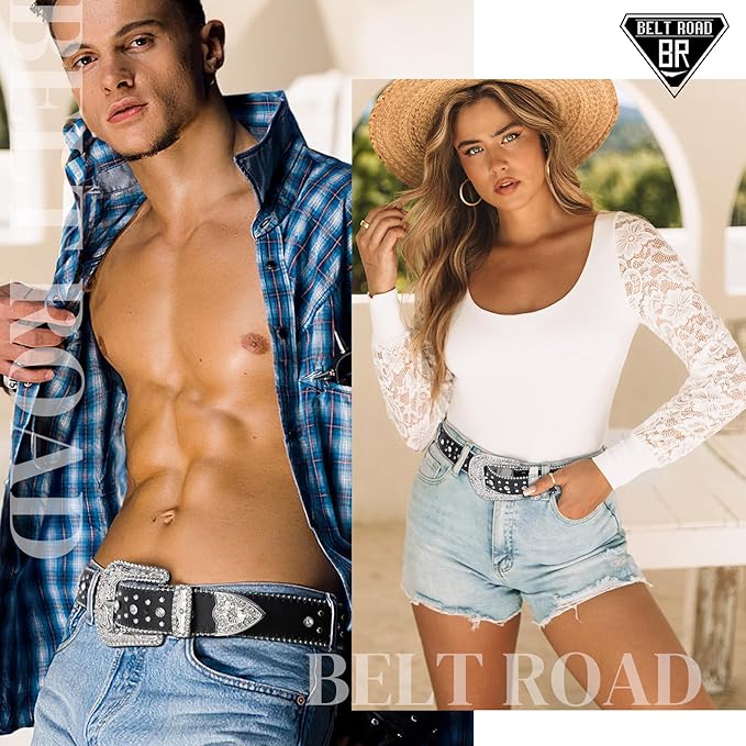 PU Leather Cross Rhinestone Punk Western Belts