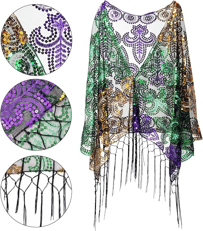 Mardi Gras Sequins Shawl Scarf