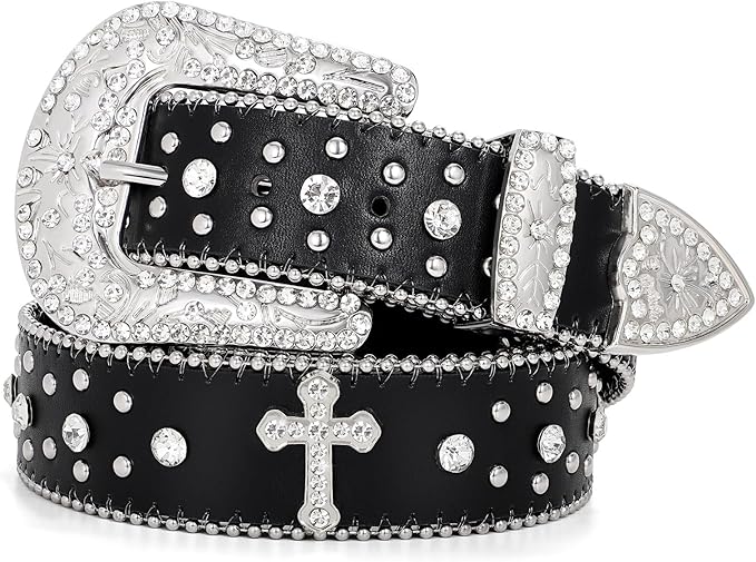 PU Leather Cross Rhinestone Punk Western Belts