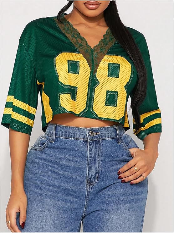 VINTAGE VARISTY LACE OVERSIZED JERSEY CROP TOP
