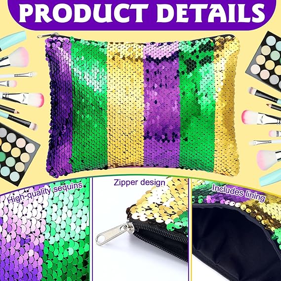 Travel Mardi Gras Sequin Makeup Bag