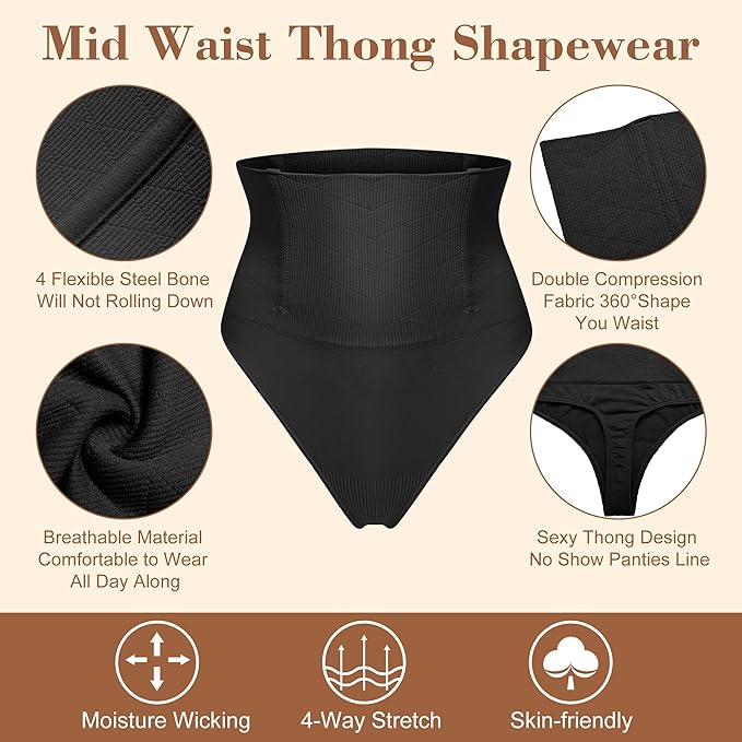 Women Mid-Waist Cincher Girdle Tummy Control Thong Panty Slimmer Body Shaper