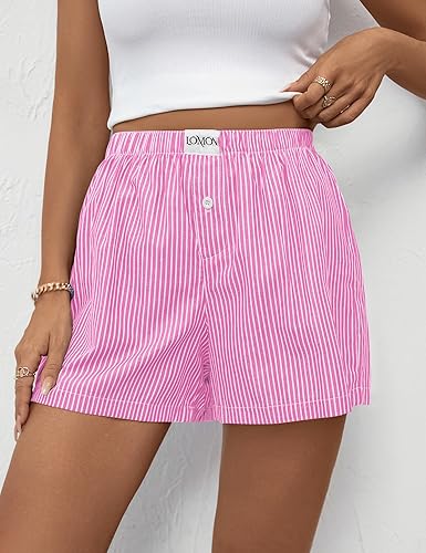Womens Boxer Shorts Casual Summer Cotton Pajama Lounge Sleep Pj Gingham Plaid Shorts Y2K Beach Bottoms