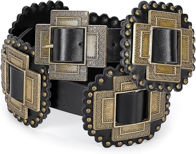Wide Leather Boho Western Concho Belt