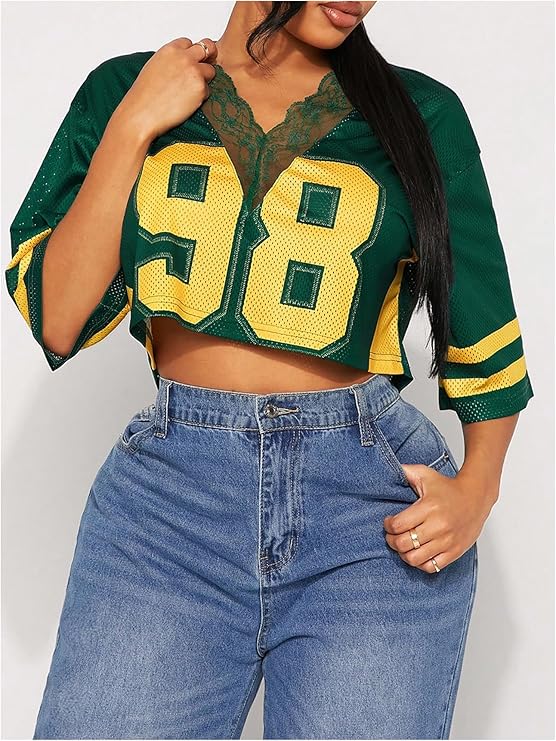 VINTAGE VARISTY LACE OVERSIZED JERSEY CROP TOP