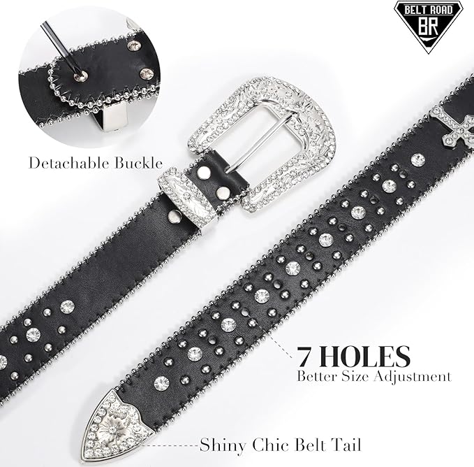 PU Leather Cross Rhinestone Punk Western Belts