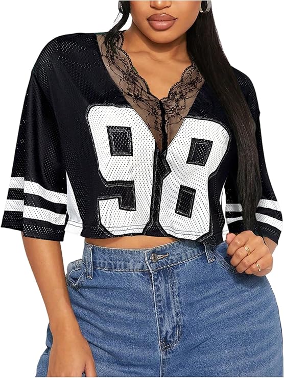 VINTAGE VARISTY LACE OVERSIZED JERSEY CROP TOP