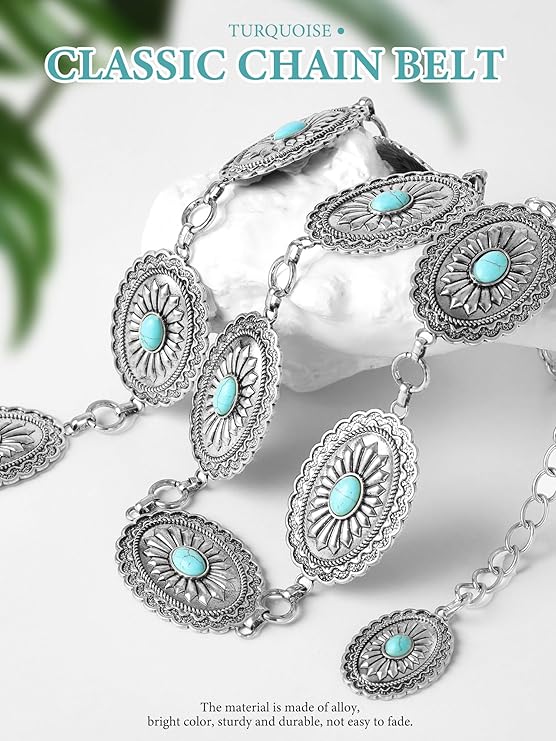 Boho Metal Turquoise Chain Link Belt
